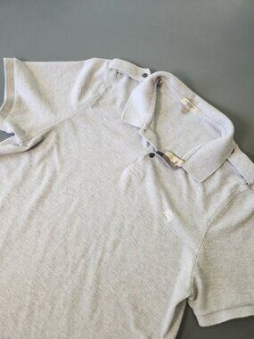 Burberry London Polo Shirt Men XL Grey Nova Check Epaulette Logo Short Sleeve